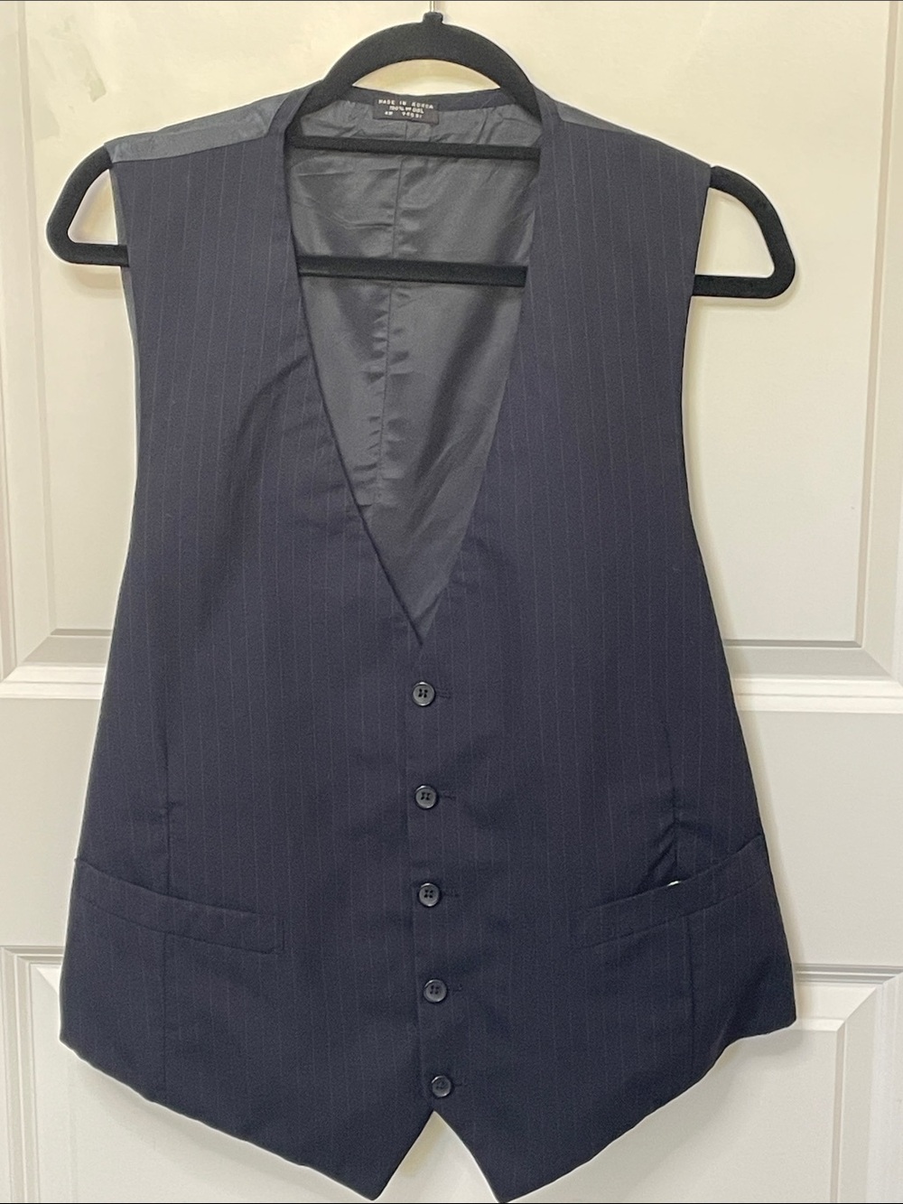 Pinstripe Black Wool Vest XL